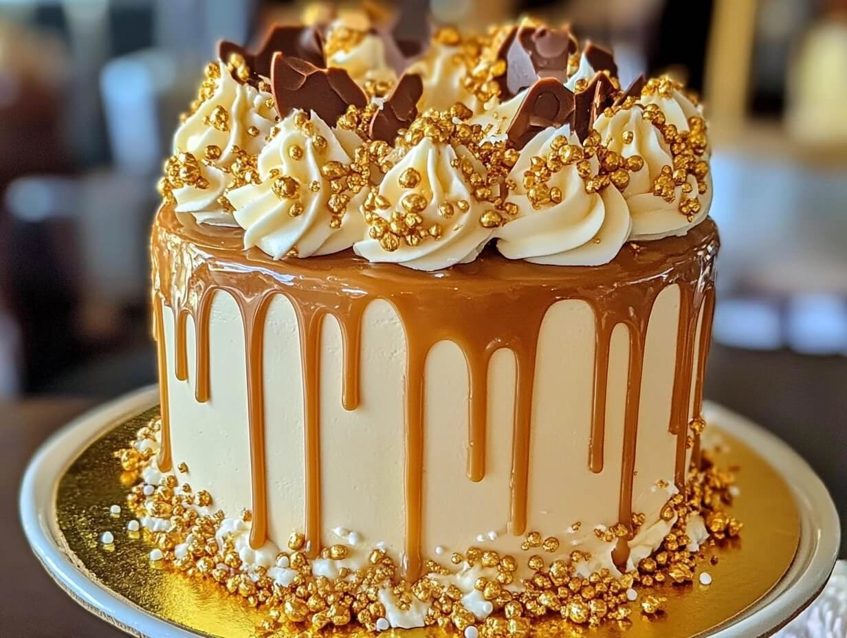 Golden Caramel Drip Cake