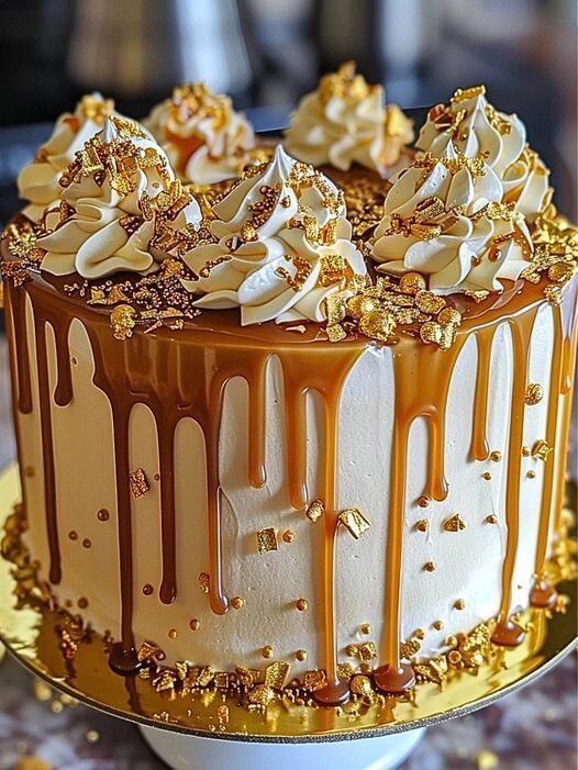 Golden Caramel Drip Cake