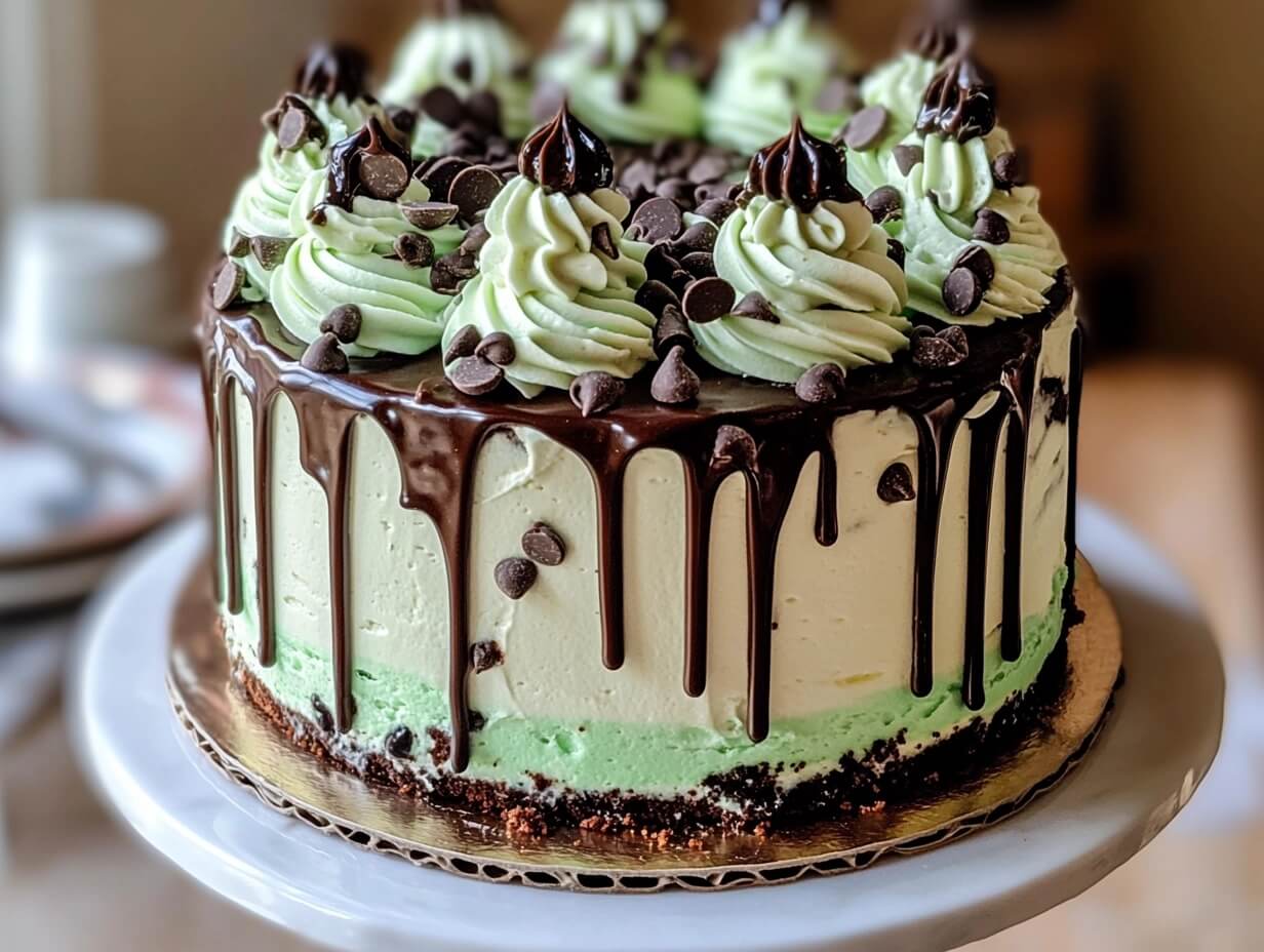 Mint Chocolate Chip Cheesecake Drip Cake