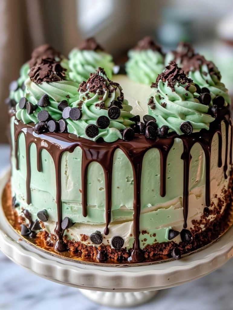 Mint Chocolate Chip Cheesecake Drip Cake