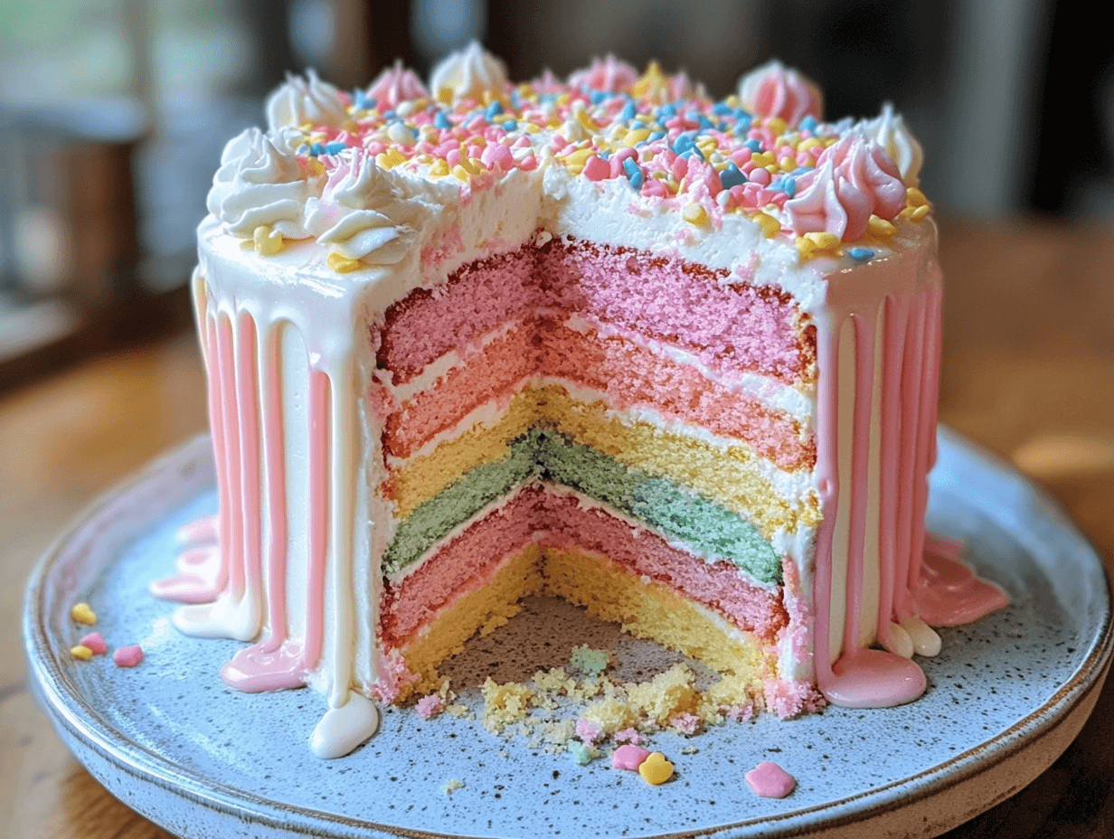 Pastel Rainbow Ombre Drip Cake