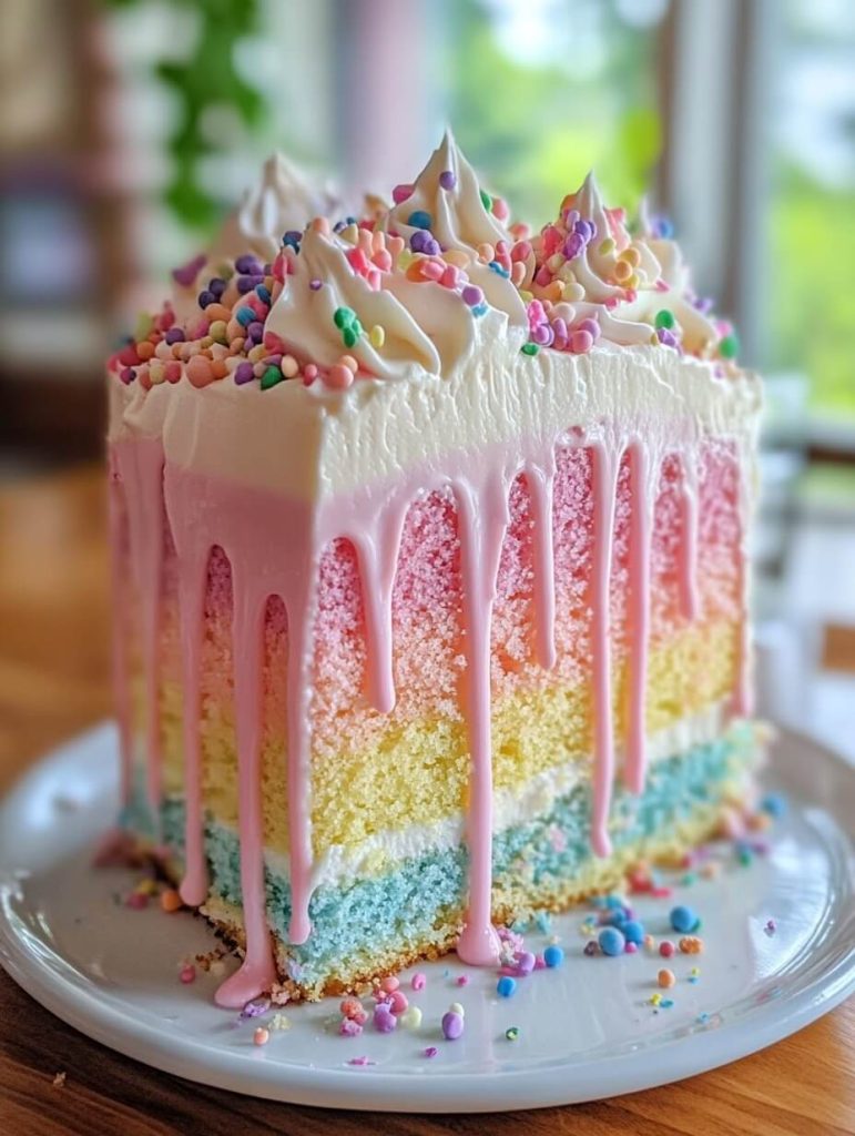 Pastel Rainbow Ombre Drip Cake