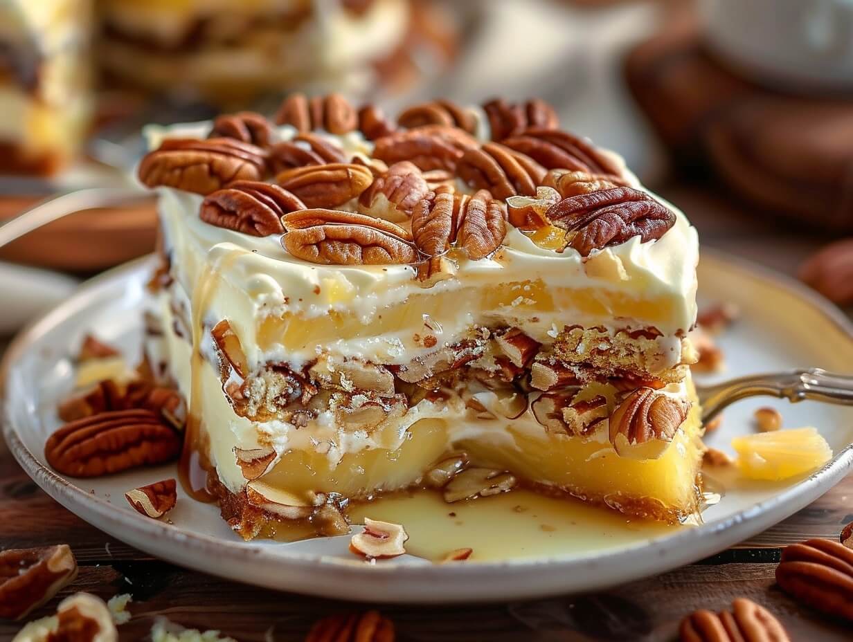 Southern Creamy Pineapple Pecan Cake