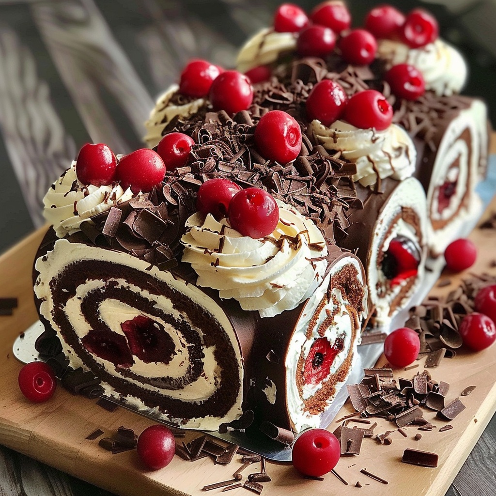 Elegant Black Forest Roll Cake