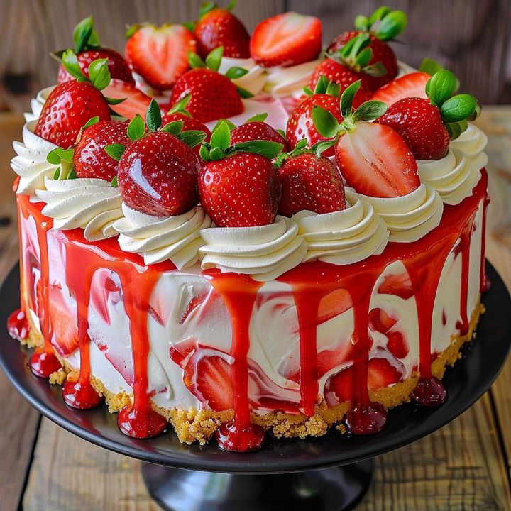 Lavishly Decorated Strawberries Cheesecake