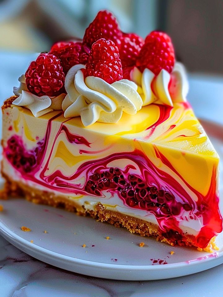 Luscious Lemon Raspberry Swirl Cheesecake