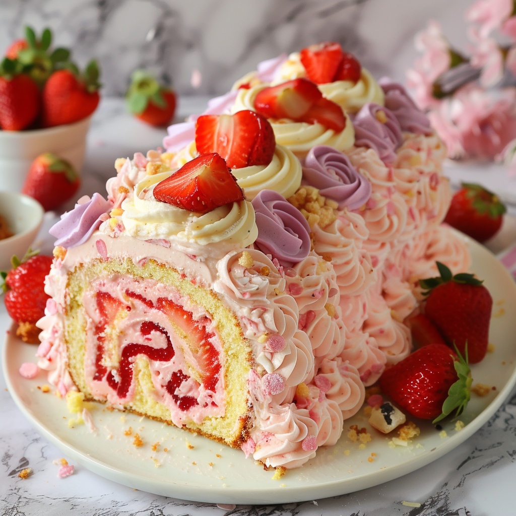 Strawberry Shortcake Roll Cheesecake Cake